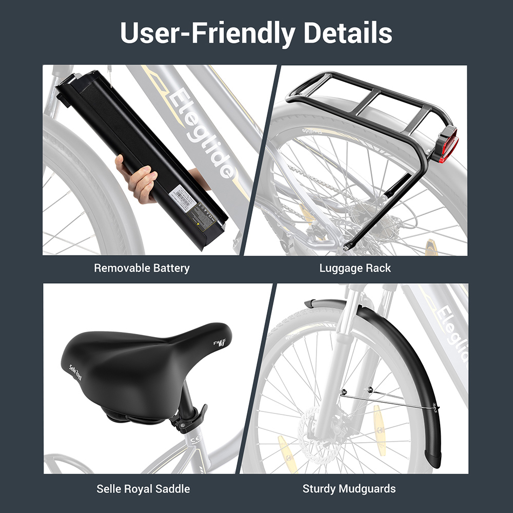 Refurbished Eleglide C1 ST Trekking Bike with 250W Mid-Drive Motor, 27.5in Wheels, 522Wh Battery, 150km Range, Hydraulic Suspension & Hydraulic Disc Brakes (Black)