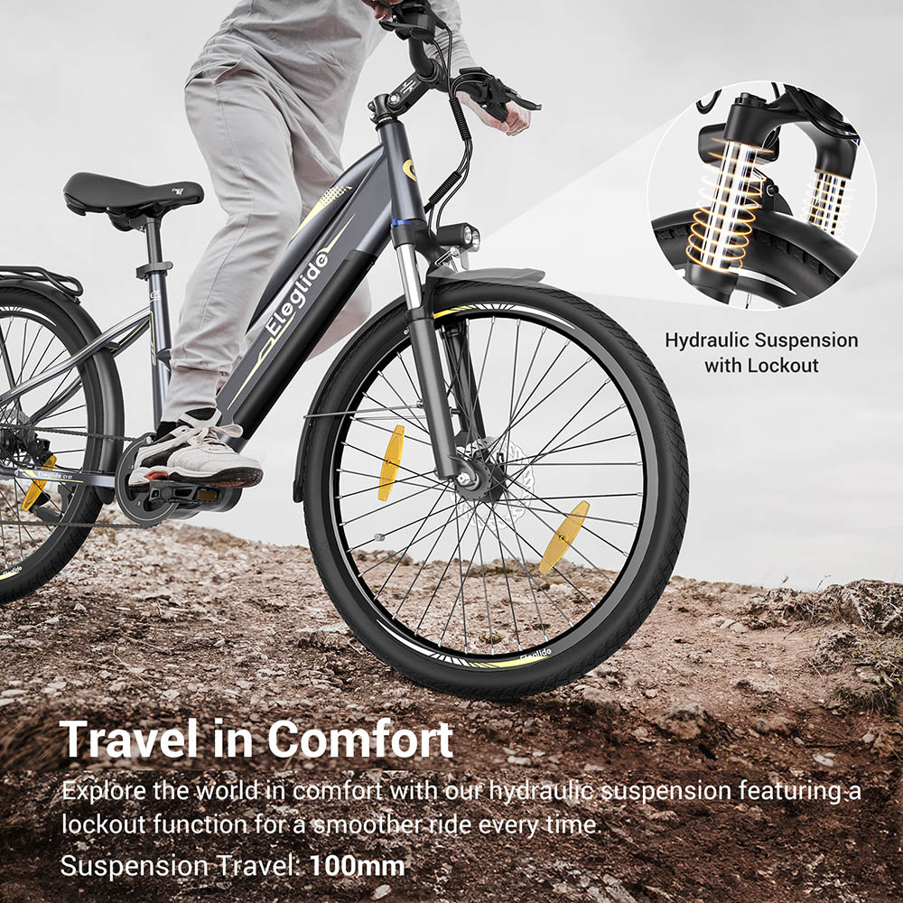 Refurbished Eleglide C1 ST Trekking Bike with 250W Mid-Drive Motor, 27.5in Wheels, 522Wh Battery, 150km Range, Hydraulic Suspension & Hydraulic Disc Brakes (Black)