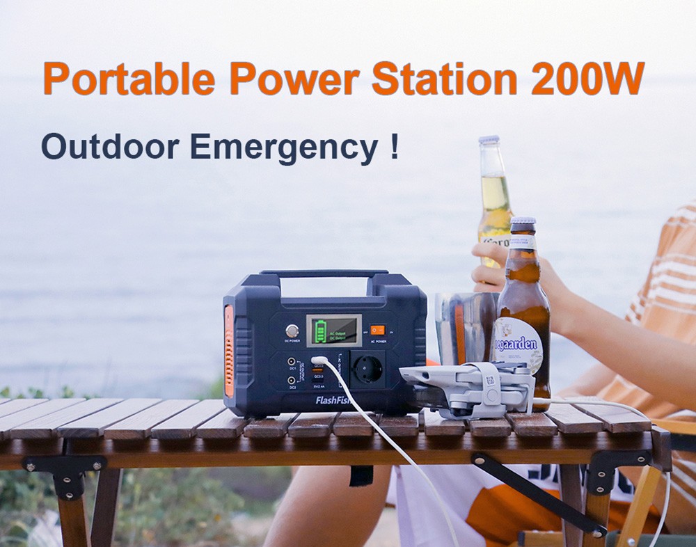 FlashFish E200 200W Portable Power Station, 151Wh Lithium Battery, 1x Pure Sine Wave AC220V Output, for RV Camping Van