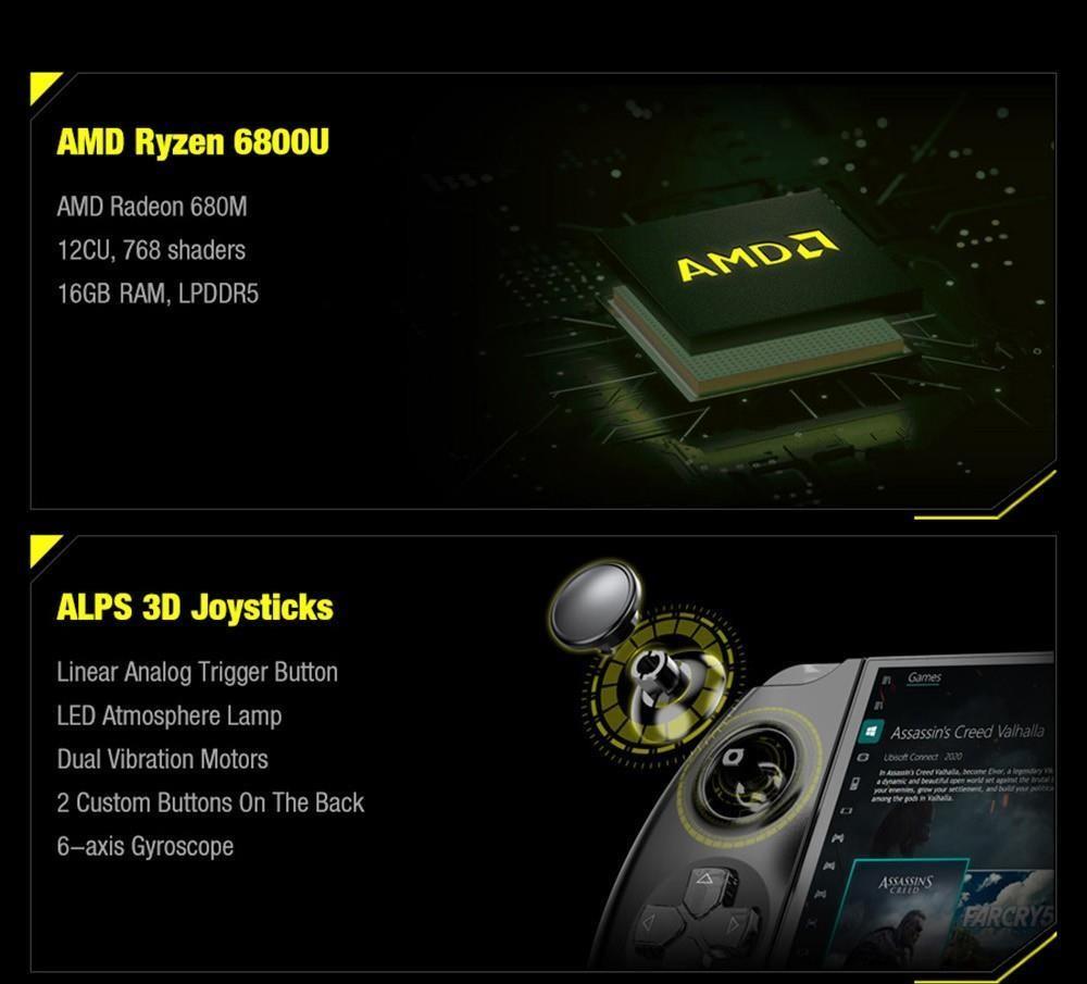 Refurbished GPD WIN 4 Gaming Laptop Handheld, 6'' 1080P Screen, AMD Ryzen 7 6800U, 16GB DDR5 1TB SSD, Windows 11 Home 64bit OS - EU