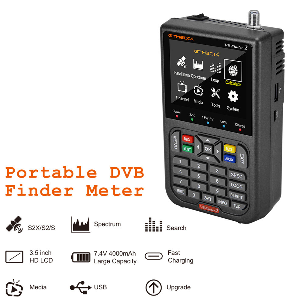 GTMEDIA V8 Finder 2 Satellitenfinder Digital FTA DVB-S/S2/S2X Signalmessgerät Detektor Empfänger - Schwarz