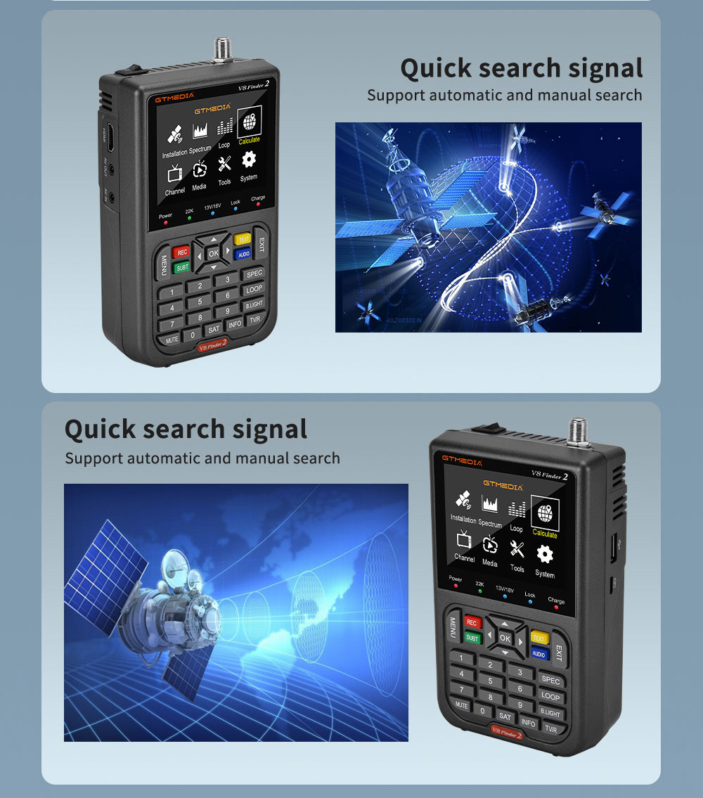 GTMEDIA V8 Finder 2 Satellitenfinder Digital FTA DVB-S/S2/S2X Signalmessgerät Detektor Empfänger - Schwarz