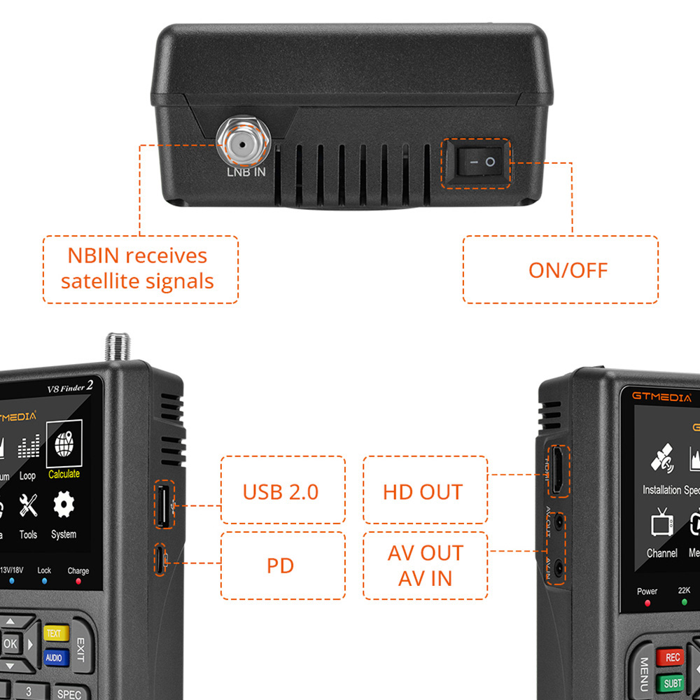 GTMEDIA V8 Finder 2 Satellitenfinder Digital FTA DVB-S/S2/S2X Signalmessgerät Detektor Empfänger - Schwarz