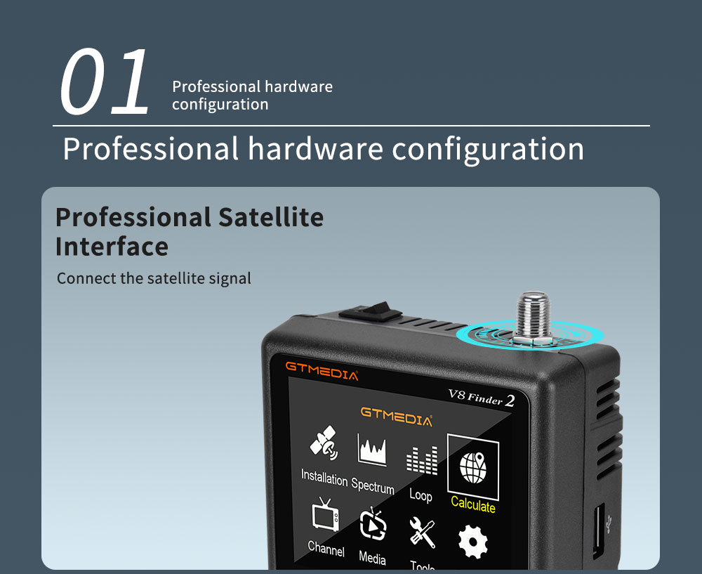 GTMEDIA V8 Finder 2 Satellitenfinder Digital FTA DVB-S/S2/S2X Signalmessgerät Detektor Empfänger - Schwarz