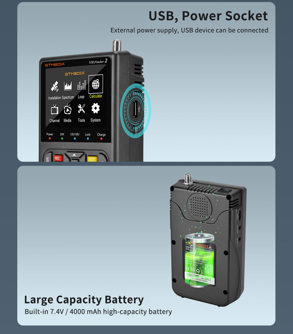 GTMEDIA V8 Finder 2 Satellitenfinder Digital FTA DVB-S/S2/S2X Signalmessgerät Detektor Empfänger - Schwarz