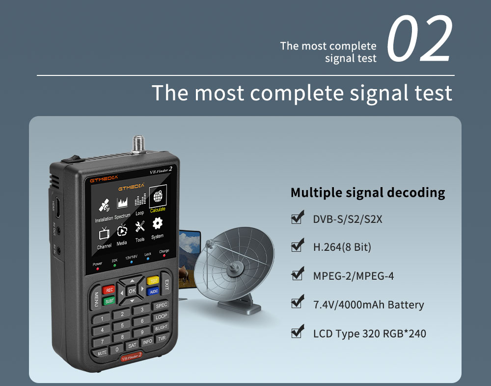GTMEDIA V8 Finder 2 Satellitenfinder Digital FTA DVB-S/S2/S2X Signalmessgerät Detektor Empfänger - Schwarz
