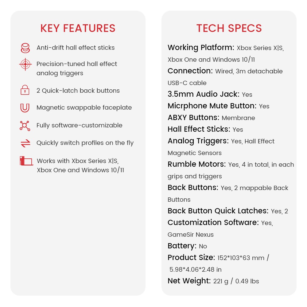 Refurbished Gamesir G7 SE Wired Game Controller, Hall Effect Sticks, 1-month Free XGPU