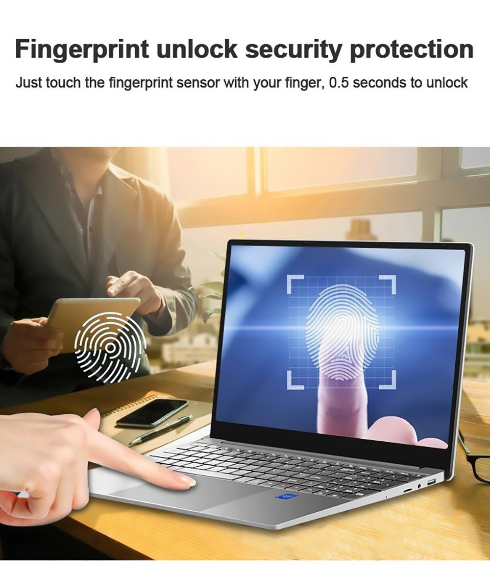 Refurbished HONGO H15 Laptop 15.6'' 1080P LCD Screen, Intel Celeron N5095A CPU, 16GB DDR4 256GB SSD, Windows 10, Fingerprint Unlock