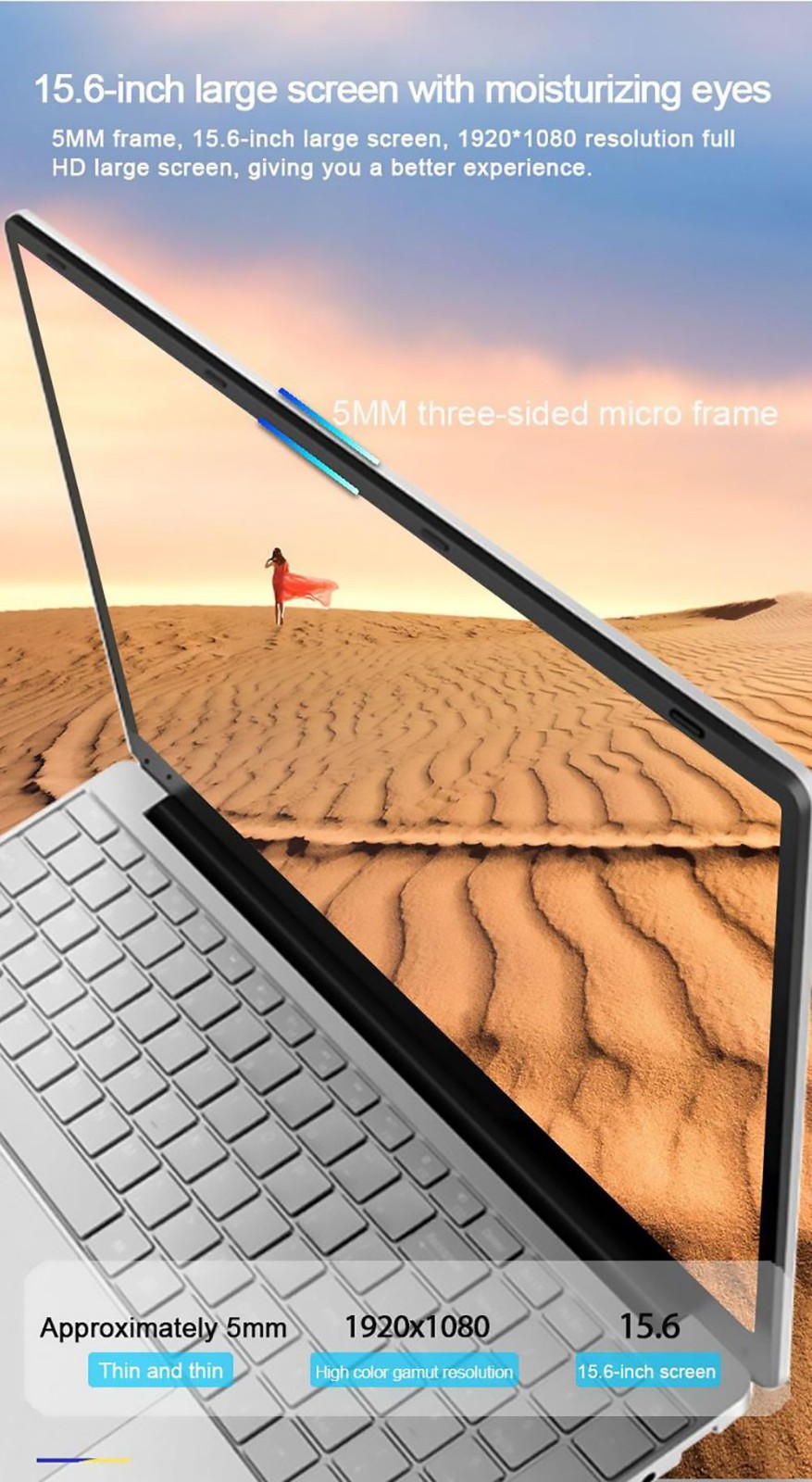 Refurbished HONGO H15 Laptop 15.6'' 1080P LCD Screen, Intel Celeron N5095A CPU, 16GB DDR4 256GB SSD, Windows 10, Fingerprint Unlock