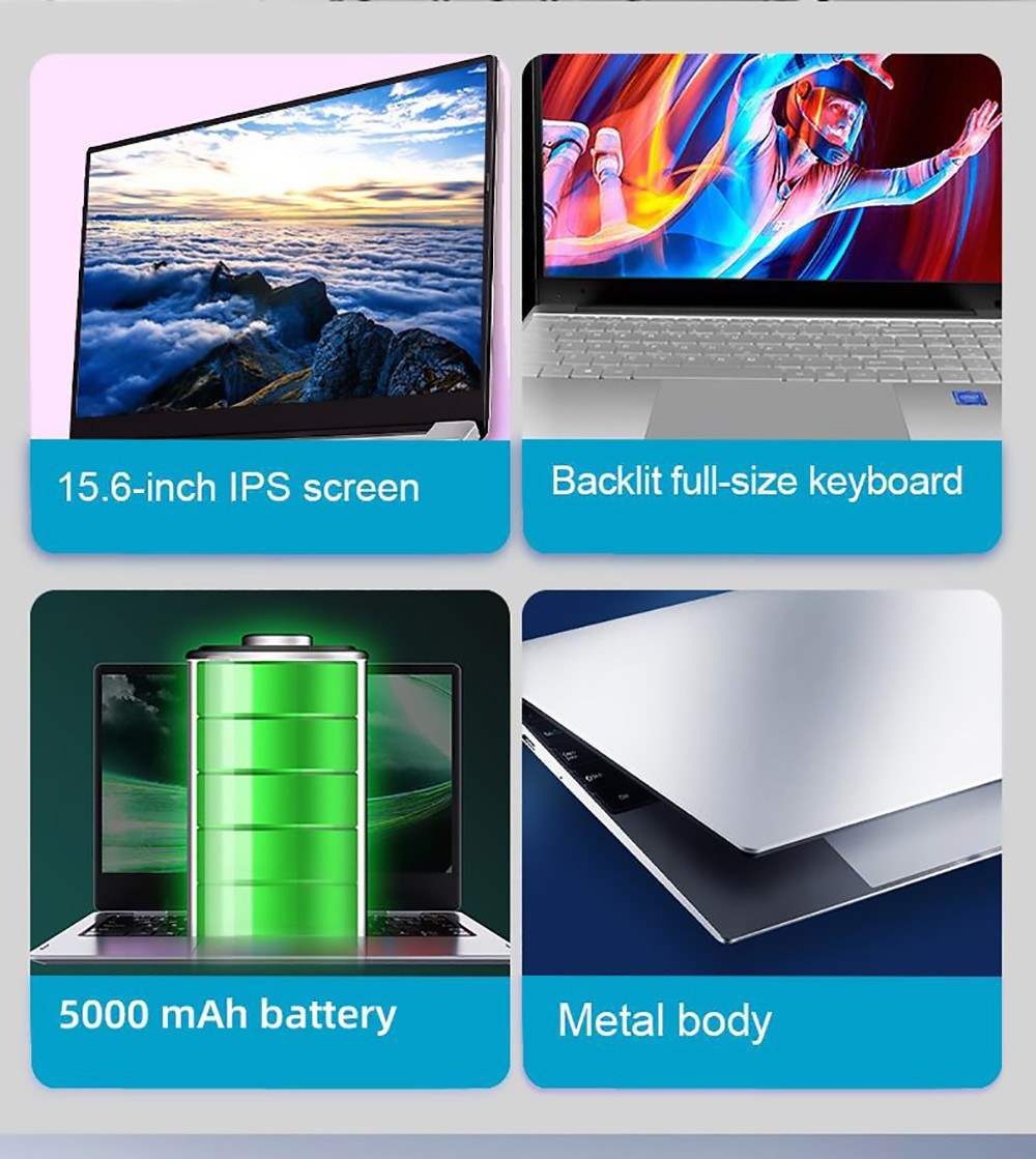 Refurbished HONGO H15 Laptop 15.6'' 1080P LCD Screen, Intel Celeron N5095A CPU, 16GB DDR4 256GB SSD, Windows 10, Fingerprint Unlock