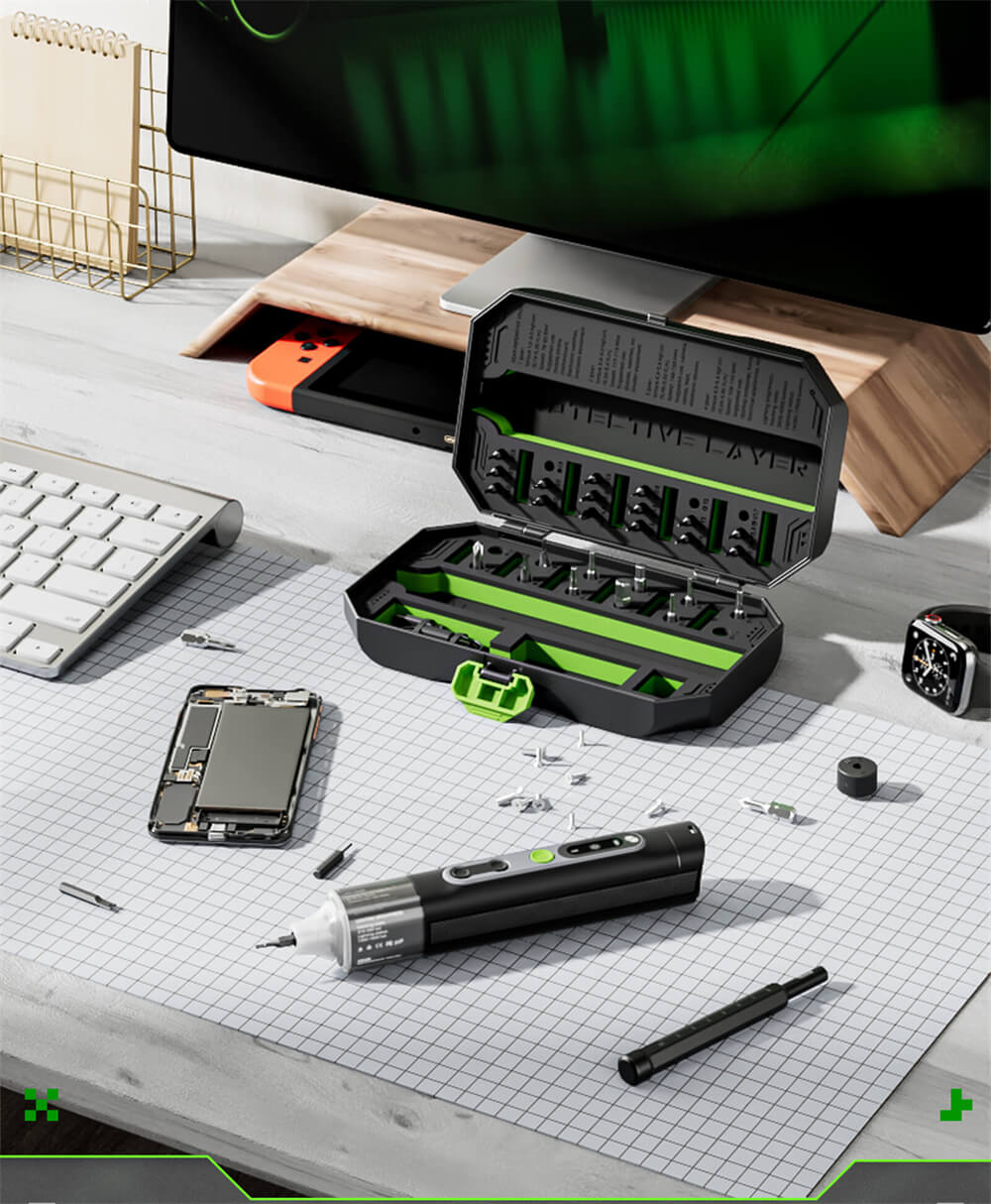 Hanboost ES01 35 In 1 Electric Screwdriver Set, Cordless Precision Tool with Magnetic Bits, Manual and Electric Modes, 4 Torque, 4 LED, for PC, Phone, Camera, Laptop, Watch, and Drone Repairs