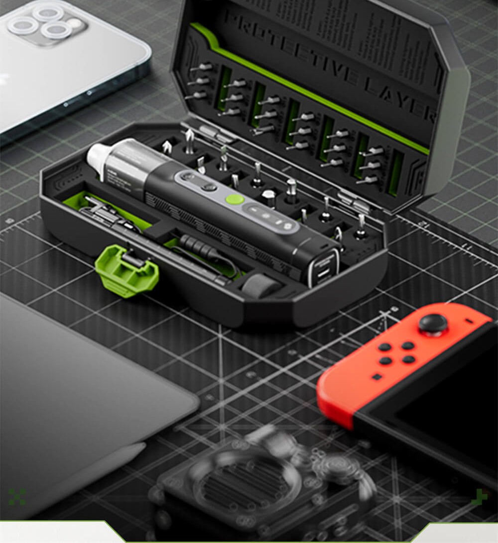 Hanboost ES01 35 In 1 Electric Screwdriver Set, Cordless Precision Tool with Magnetic Bits, Manual and Electric Modes, 4 Torque, 4 LED, for PC, Phone, Camera, Laptop, Watch, and Drone Repairs