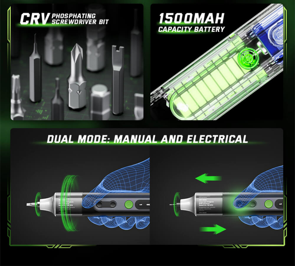 Hanboost ES01 35 In 1 Electric Screwdriver Set, Cordless Precision Tool with Magnetic Bits, Manual and Electric Modes, 4 Torque, 4 LED, for PC, Phone, Camera, Laptop, Watch, and Drone Repairs