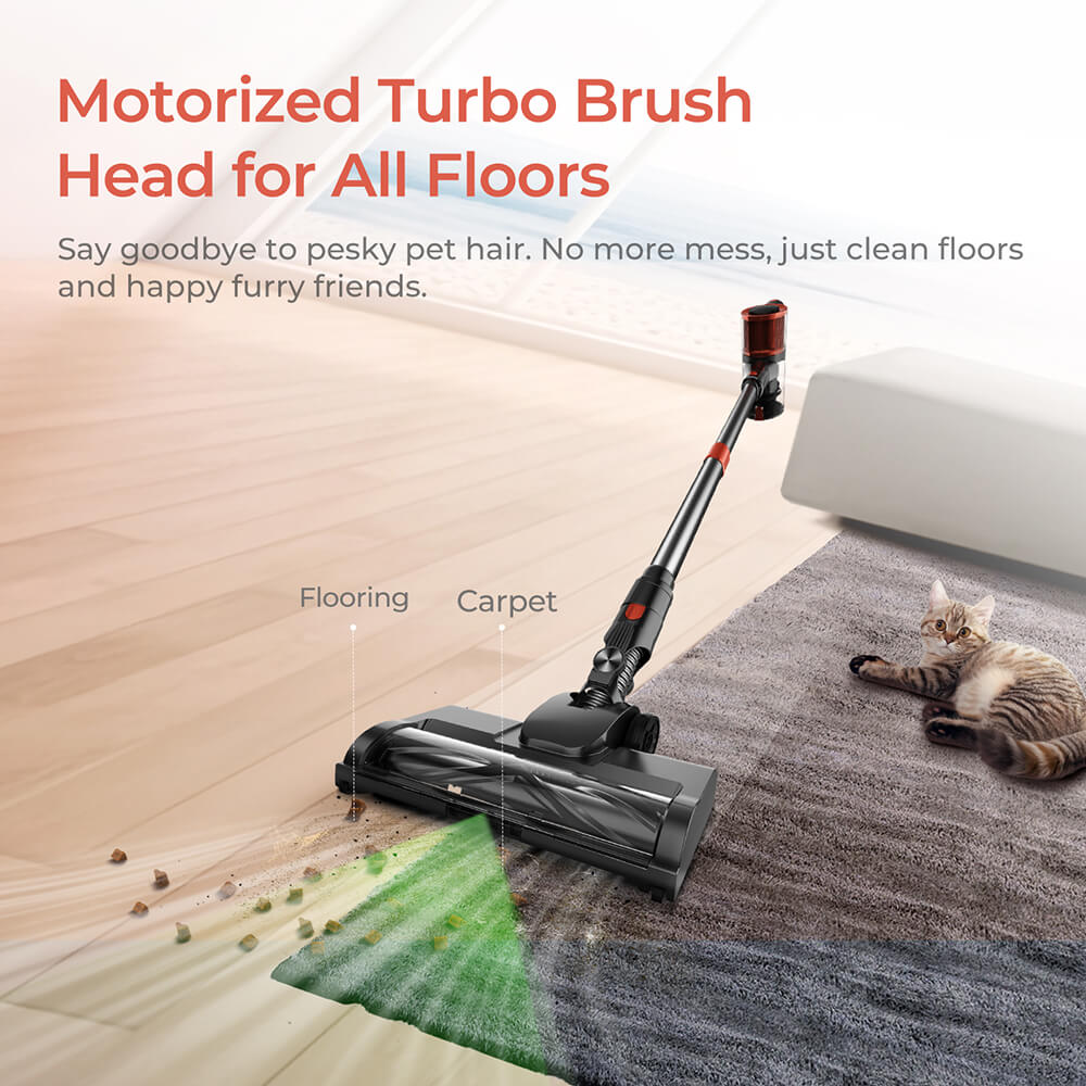 JIGOO C200 Cordless Vacuum Cleaner, 23KPa Suction, 40min Runtime, 2 Work Modes, Telescopic Metal Tube & LED Headlight, Gray