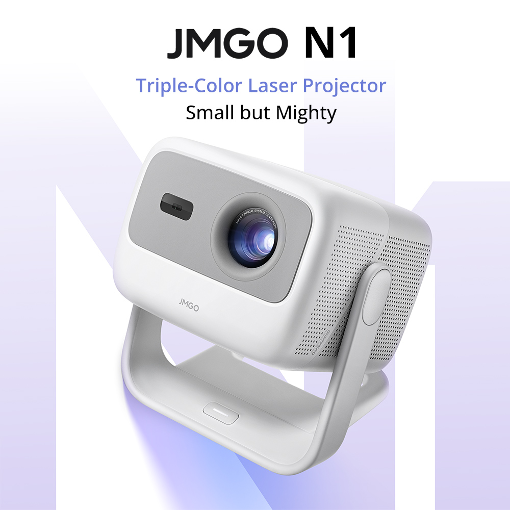 Refurbished JMGO N1 1080P Tri-Color Laser Projector, with Flexible Gimbal Adjustment, 800 CVIA Lumens, HDR 10, 2*5W Dynaudio Speakers, Instant Keystone Correction, WiFi 6 and Bluetooth 5.0 Supported - EU Plug