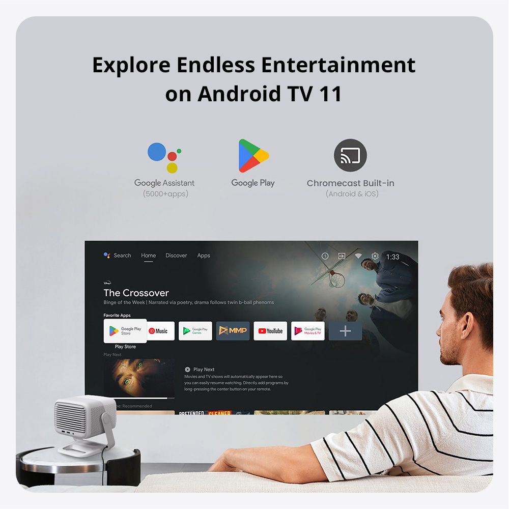 Refurbished JMGO N1 1080P Tri-Color Laser Projector, with Flexible Gimbal Adjustment, 800 CVIA Lumens, HDR 10, 2*5W Dynaudio Speakers, Instant Keystone Correction, WiFi 6 and Bluetooth 5.0 Supported - EU Plug