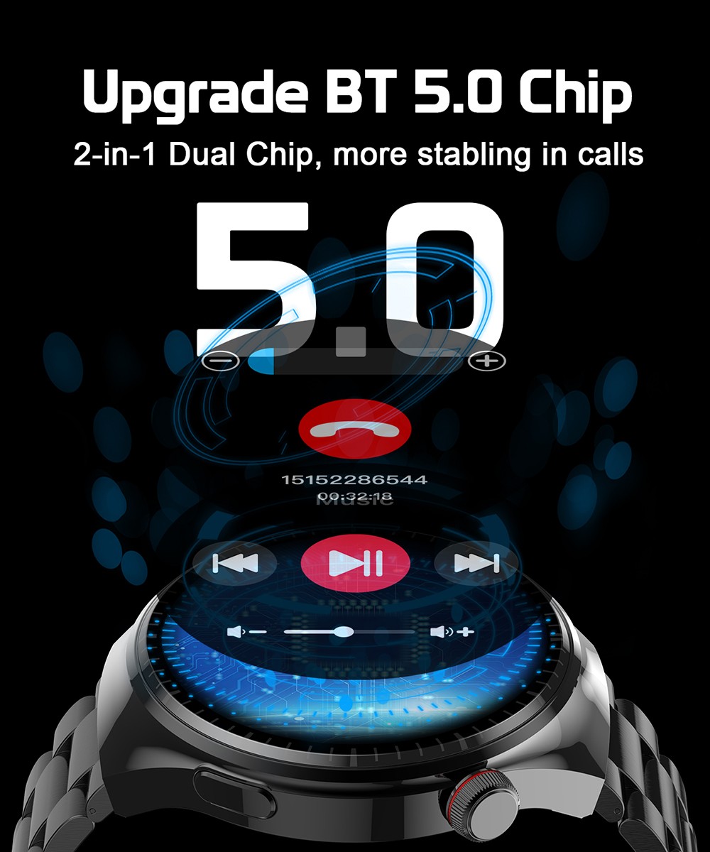 LEMFO LF38 Smartwatch, 1.6-inch IPS HD Screen, 60Hz Refresh Rate, Bluetooth Calling, Health Monitoring, 100+ Sports Modes, Voice Assistant - Silver, Steel Watchband