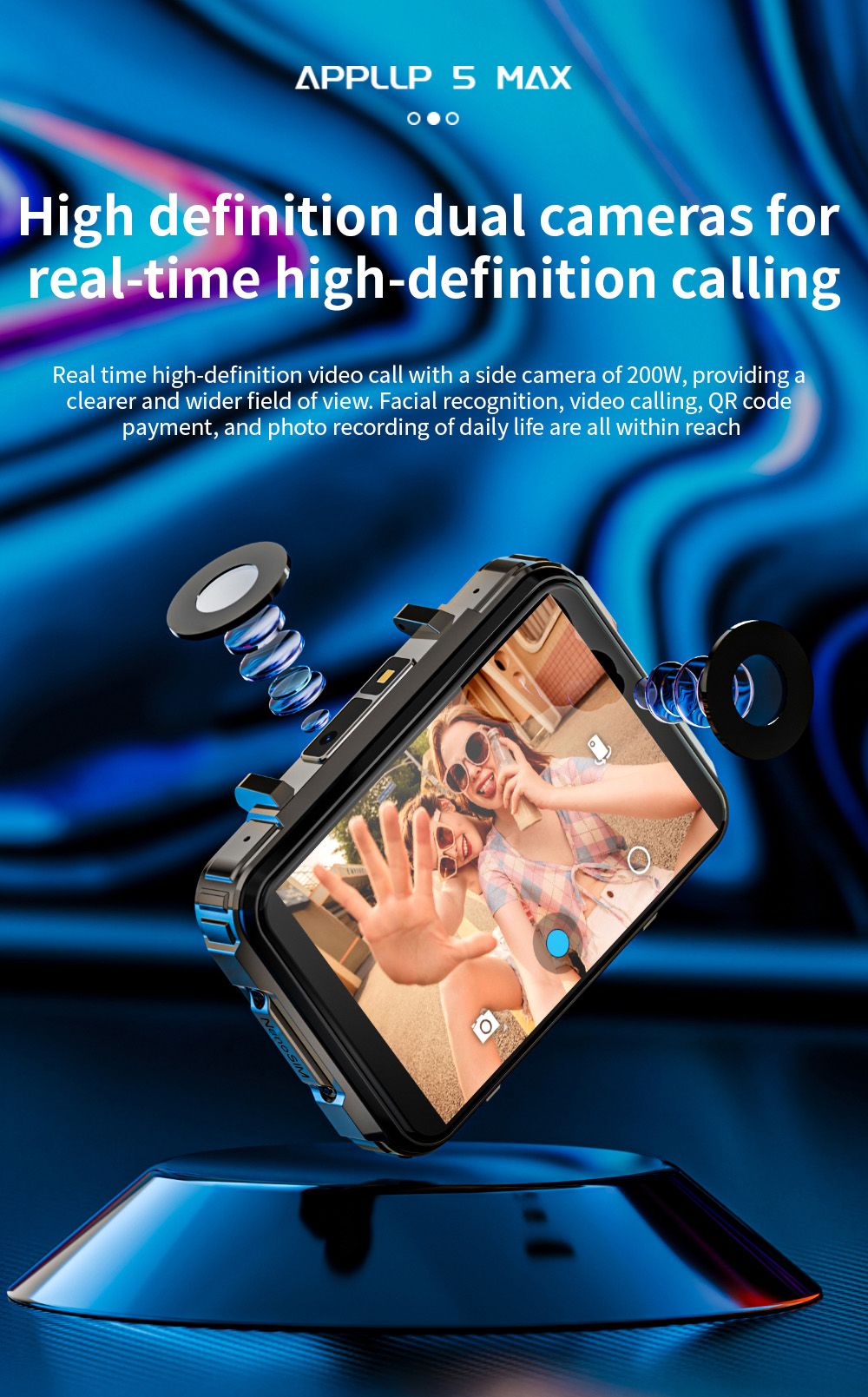 LOKMAT APPLLP 5 MAX Smartwatch, 2.4-inch HD Screen, Android 10.7, 1500mAh Battery, 4G Calling, Dual Cameras, 6GB+128GB, Heart Rate Blood Oxygen Monitoring