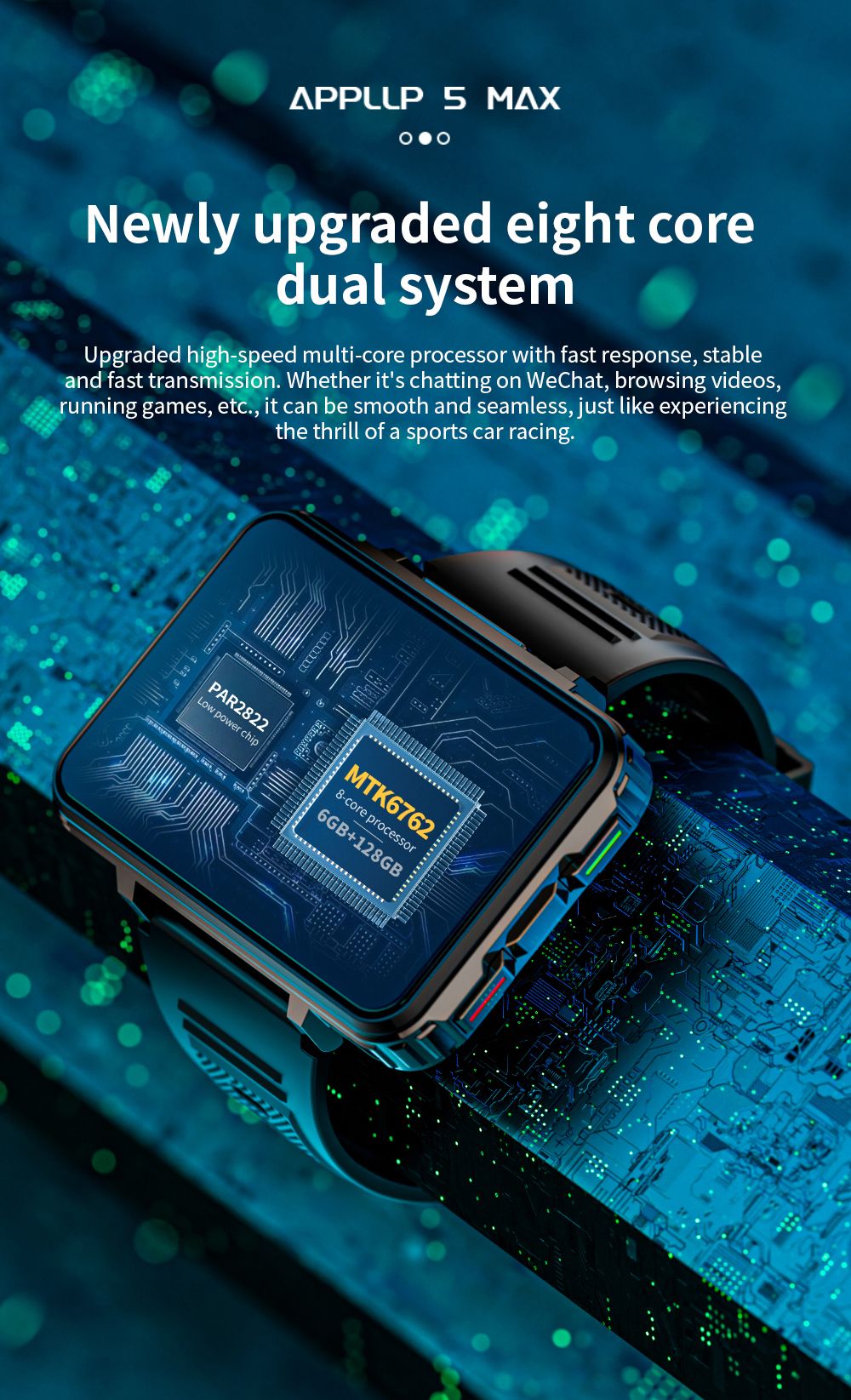 LOKMAT APPLLP 5 MAX Smartwatch, 2.4-inch HD Screen, Android 10.7, 1500mAh Battery, 4G Calling, Dual Cameras, 6GB+128GB, Heart Rate Blood Oxygen Monitoring