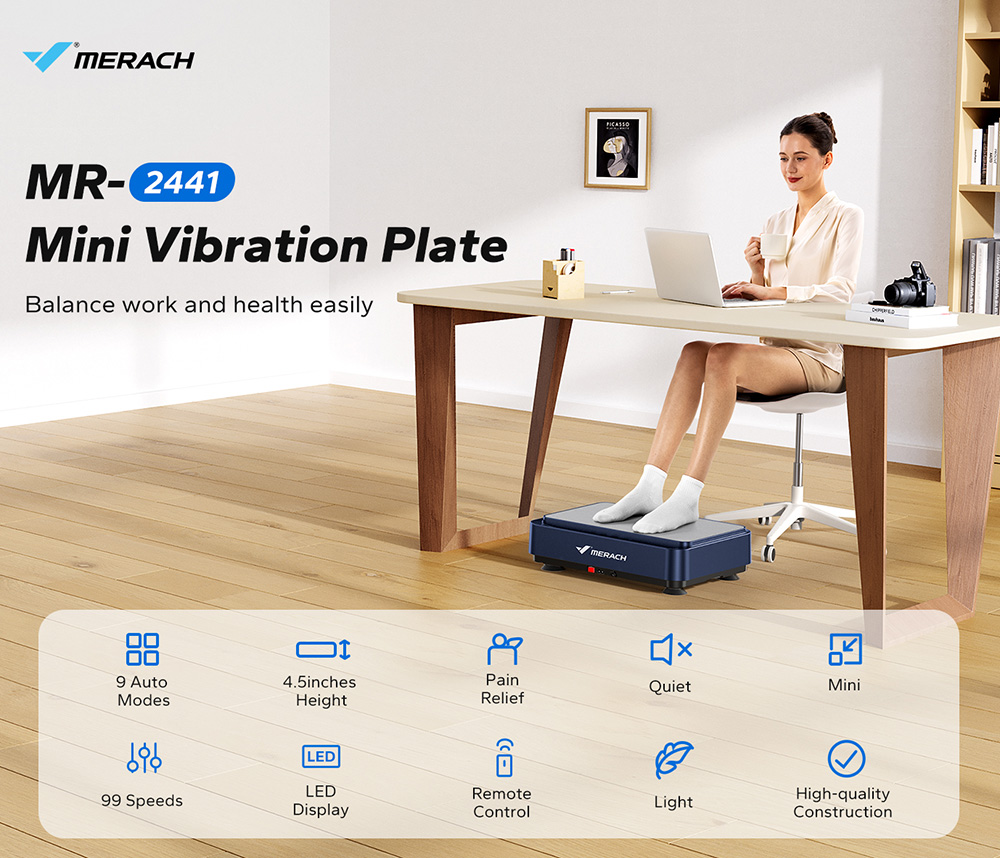 MERACH MR2441 Vibration Plate with Tension Ropes, Wireless Remote, Comfortable Lymphatic Drainage Machine, for Weight Loss - Blue