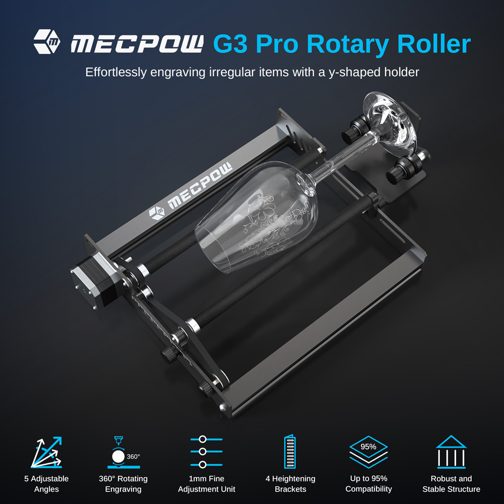 Refurbished Mecpow G3 Pro Rotary Roller with Risers, 360 Degrees Engraving for Cylindrical Objects