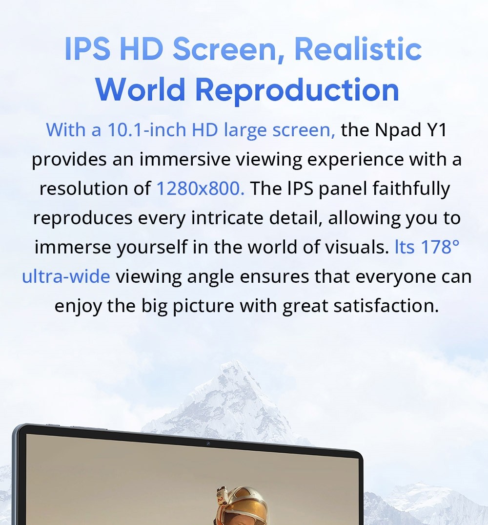 Refurbished N-one Npad Y1 10.1-inch Tablet, 1280x800 HD IPS Touchscreen, Rockchip 3562, Android 13, 4GB+4GB RAM 64GB ROM, 2.4GHz WiFi Bluetooth 5.0, 5000mAh Type-C Charging, 5MP+2MP Camera, TF Card Slot*1 Earphone Port*1