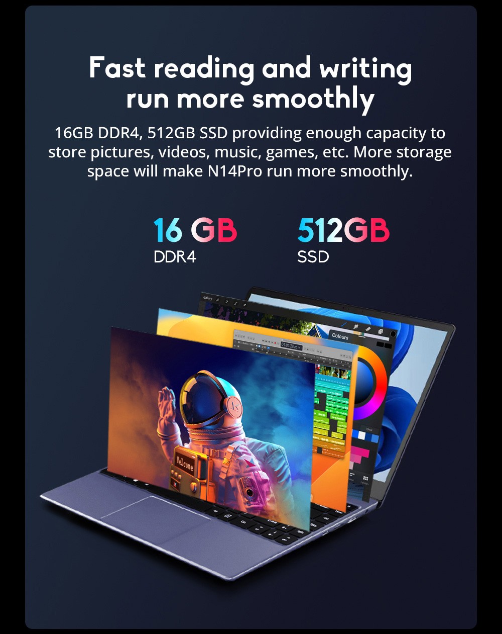 Refurbished Ninkear N14 Pro Laptop, 14.1'' 1920*1080 IPS Screen, Intel Core i5-12450H 8 Cores Max 4.4GHz, 16GB RAM 512GB SSD, 2.4G/5G Dual Band WiFi Bluetooth 4.2, 2*USB 2.0 1*USB 3.0 1*HDMI 1*Type-C, 4700mAh Battery, 720P Camera, Backlight Keyboard