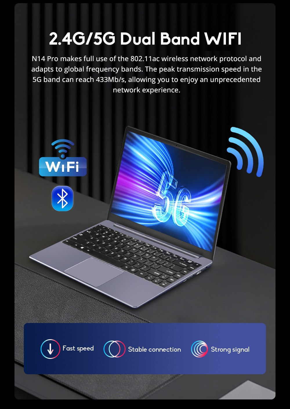 Refurbished Ninkear N14 Pro Laptop, 14.1'' 1920*1080 IPS Screen, Intel Core i5-12450H 8 Cores Max 4.4GHz, 16GB RAM 512GB SSD, 2.4G/5G Dual Band WiFi Bluetooth 4.2, 2*USB 2.0 1*USB 3.0 1*HDMI 1*Type-C, 4700mAh Battery, 720P Camera, Backlight Keyboard