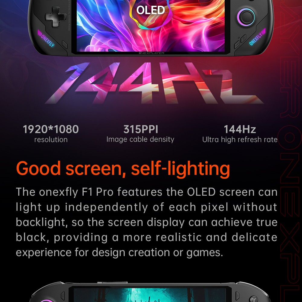 ONE Netbook OneXFly F1 Pro Handheld Game Console, 7'' 1920*1080 OLED Screen, AMD Ryzen AI 9 HX 370 CPU 12 Core Max 5.1GHz, 144Hz Refresh Rate, 64GB LPDDR5x RAM 4TB SSD, Harman Sound System, 2*USB-C 4.0, 1*USB-A 3.0, 1*TF Card Slot, 1*Audio - US Plug
