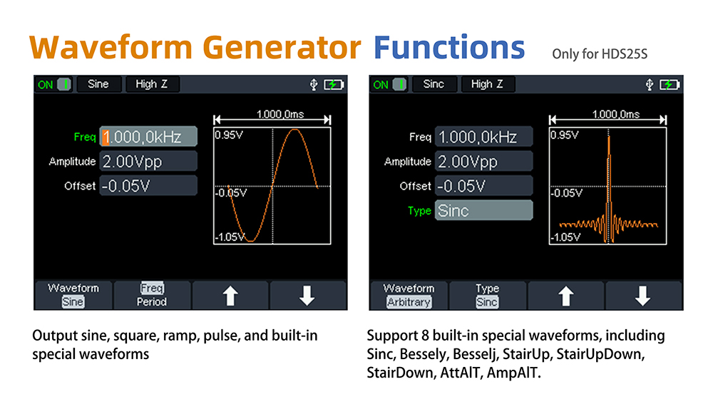 OWON HDS25 2-in-1 Digital Multimeter (2-CH Oscilloscope), 25MHz, 250MSa/s - EU Plug
