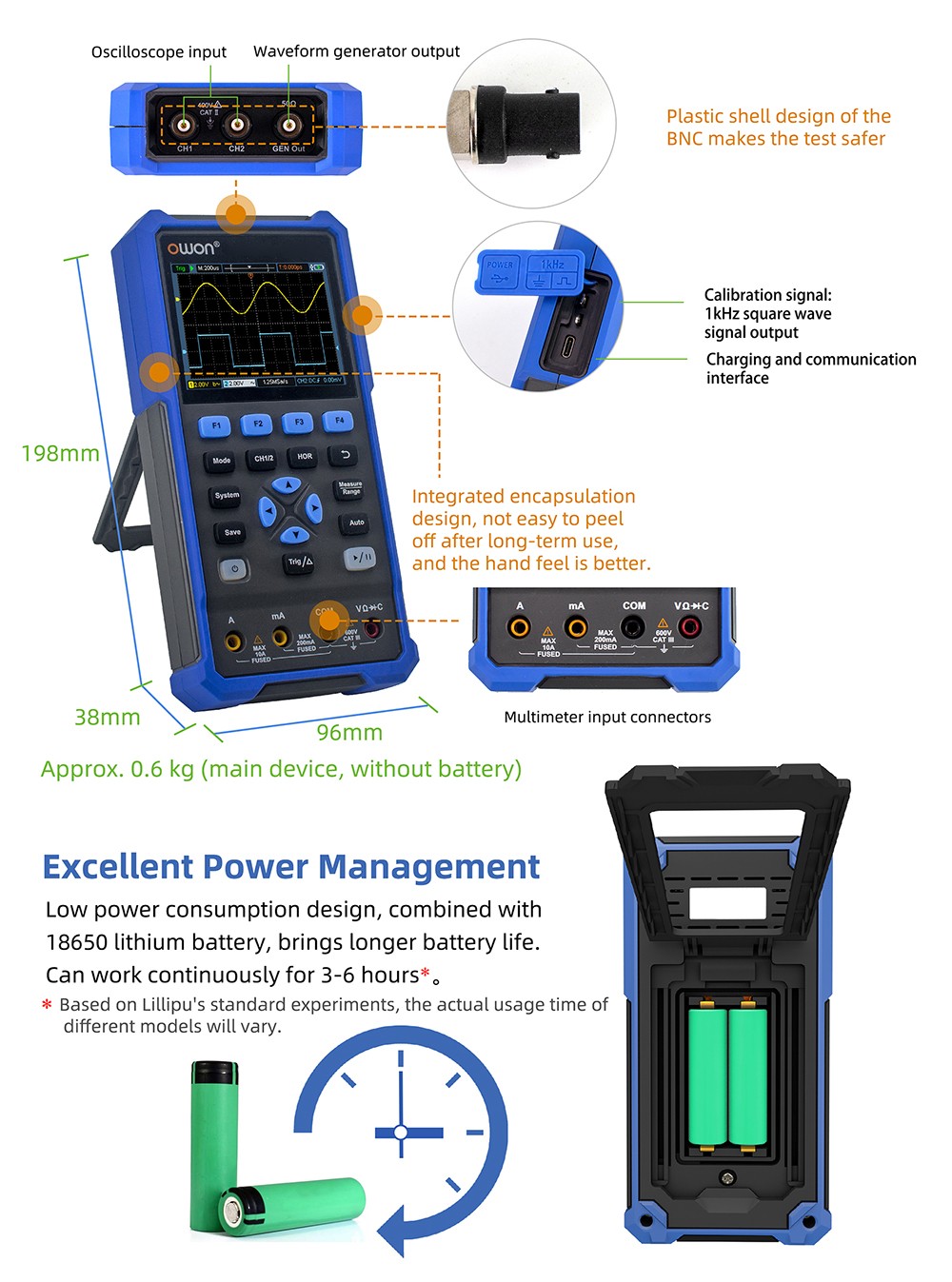 OWON HDS25 2-in-1 Digital Multimeter (2-CH Oscilloscope), 25MHz, 250MSa/s - US Plug