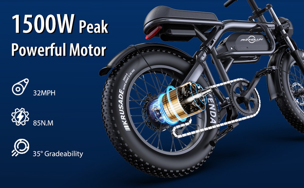 Refurbished PHNHOLUN C8 Electric Bike, 1500W Motor, 48V 20Ah Battery, 20*4.0-inch Fat Tires, 60Km/h Max Speed, 120km Range, Front and Rear Suspension, Shimano 7 Speed, Disc Brake, APP Control