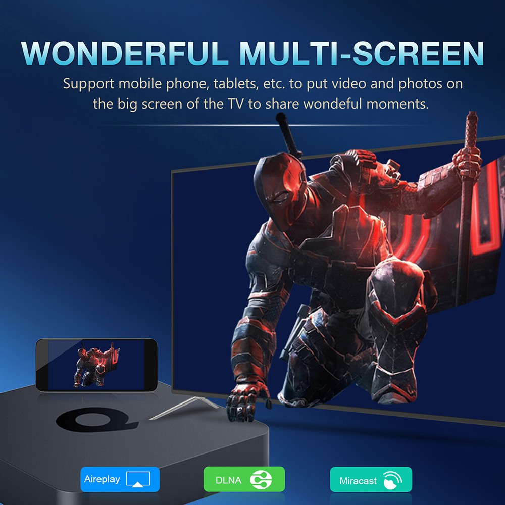 Q1 H313 TV Box, Android TV 10.0, H313 Quadcore, 2GB RAM 16GB ROM, 2.4G/5G WiFi, Bluetooth 5.2, 4K Decoding, HDR10, Smart Voice Control - EU Plug