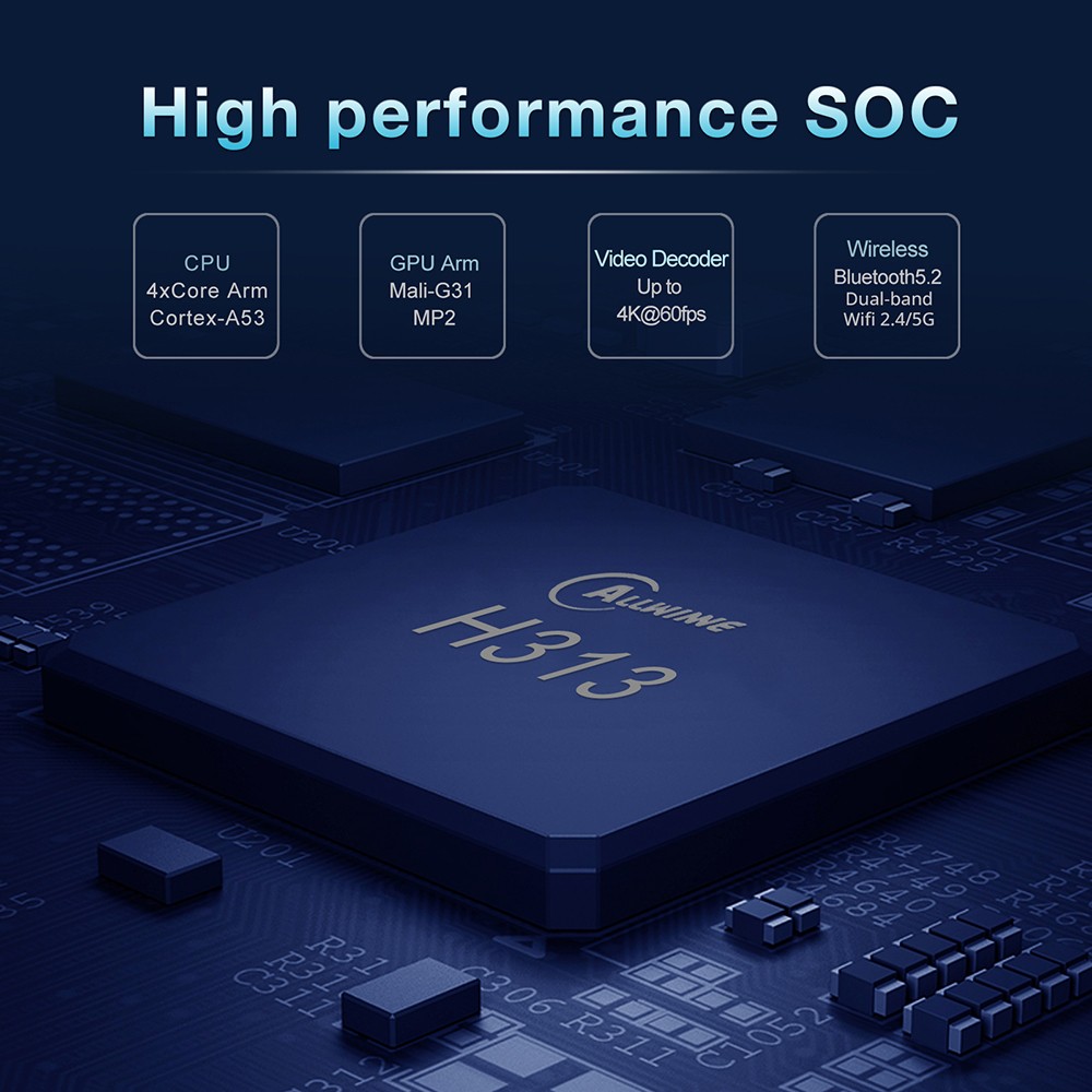 Q1 H313 TV Box, Android TV 10.0, H313 Quadcore, 2GB RAM 8GB ROM, 2.4G/5G WiFi, Bluetooth 5.2, 4K Decoding, HDR10, Smart Voice Control - EU Plug