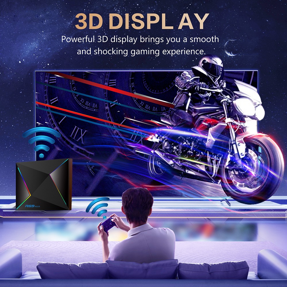 R69 Plus Android 14 TV Box, Allwinner H728 Octa-core, 4GB RAM 64GB ROM, 8K & 4K Decoding, HDR10, WiFi 6, 1*1000M Ethernet, 1*USB 2.0, 1*USB3.0, 1*SD Card Slot - EU Plug