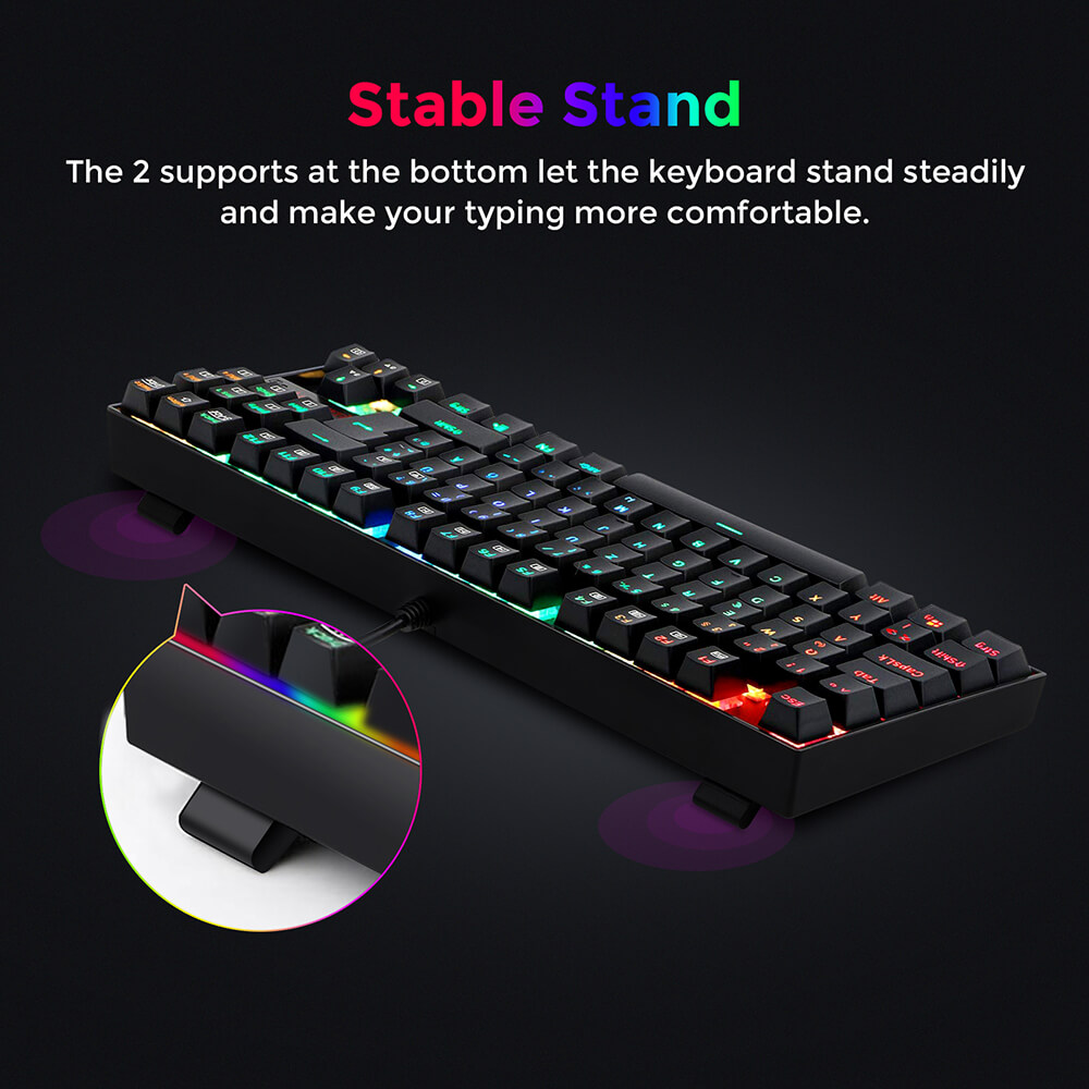 Refurbished Redragon K552RGB-1 RGB Backlight TKL Mechanical Keyboard Compact 88 Keys QWERTZ German Layout Red Switch - Black