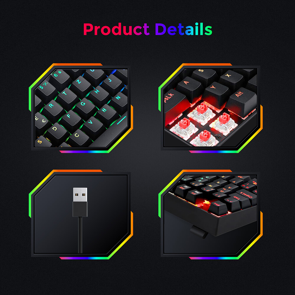 Refurbished Redragon K552RGB-1 RGB Backlight TKL Mechanical Keyboard Compact 88 Keys QWERTZ German Layout Red Switch - Black