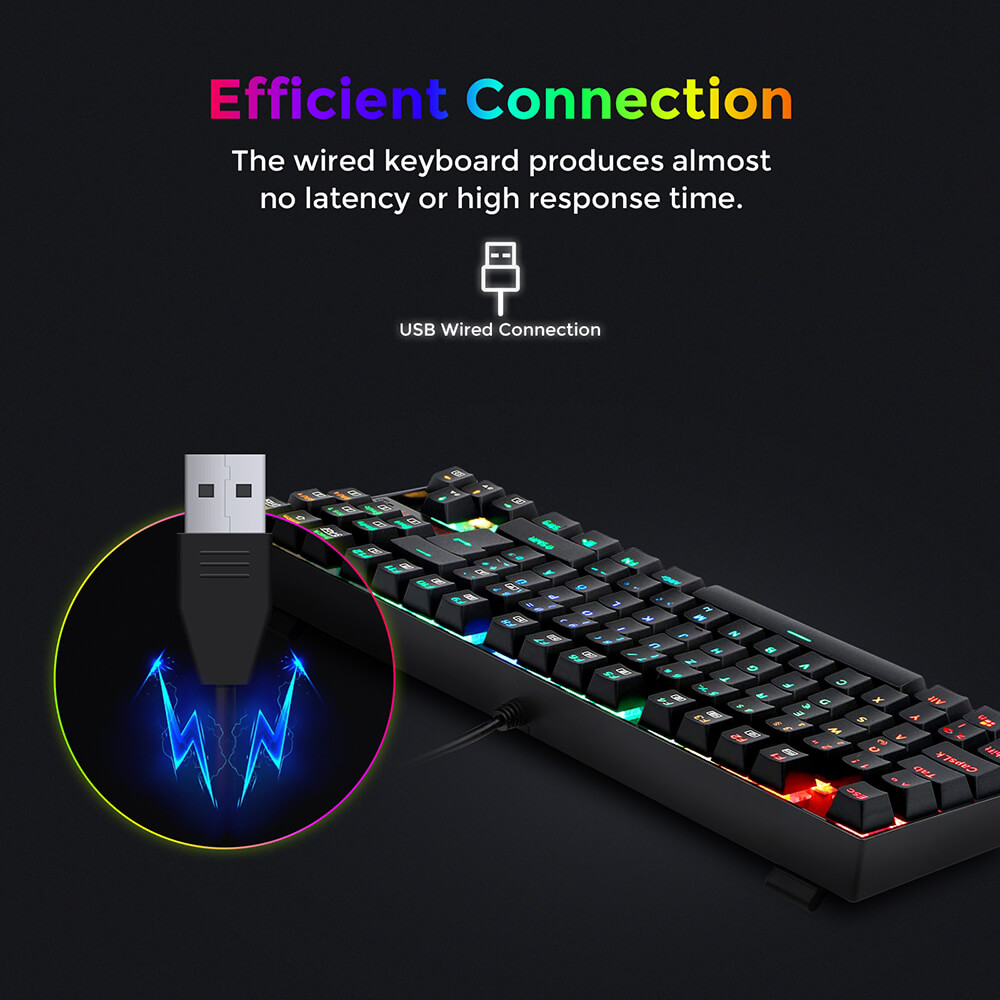 Refurbished Redragon K552RGB-1 RGB Backlight TKL Mechanical Keyboard Compact 88 Keys QWERTZ German Layout Red Switch - Black