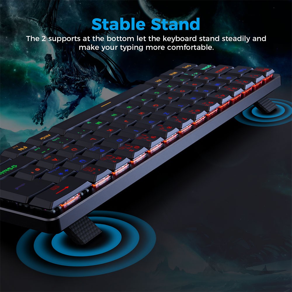 Refurbished Redragon K615-R Elise Wired Rainbow Backlight Mechanical Keyboard Ultra-Thin 61 Keys Blue Switch German Layout - Black
