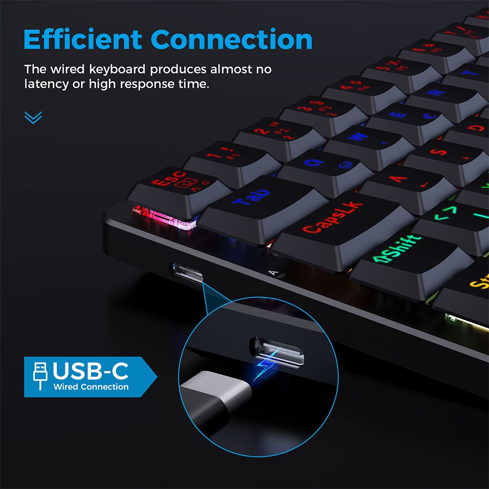 Refurbished Redragon K615-R Elise Wired Rainbow Backlight Mechanical Keyboard Ultra-Thin 61 Keys Blue Switch German Layout - Black