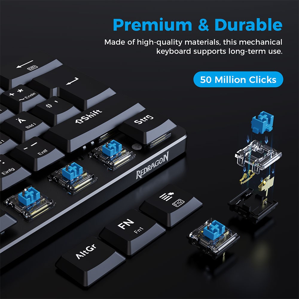 Refurbished Redragon K615-R Elise Wired Rainbow Backlight Mechanical Keyboard Ultra-Thin 61 Keys Blue Switch German Layout - Black