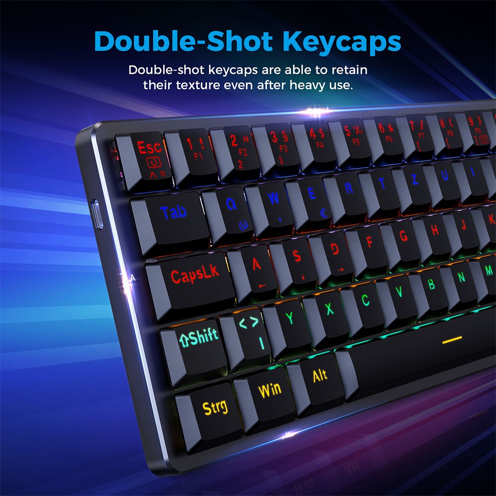 Refurbished Redragon K615-R Elise Wired Rainbow Backlight Mechanical Keyboard Ultra-Thin 61 Keys Blue Switch German Layout - Black