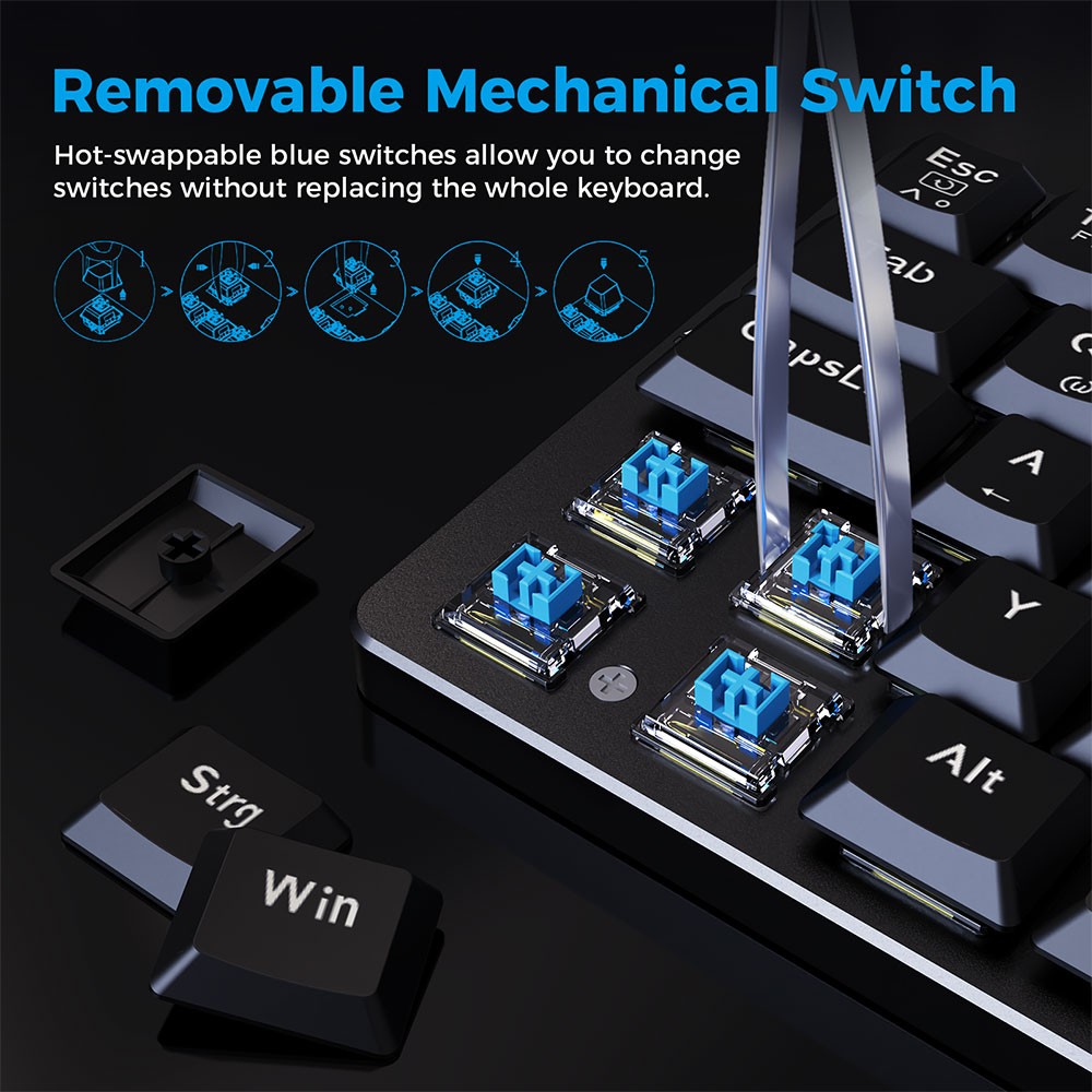 Refurbished Redragon K615-R Elise Wired Rainbow Backlight Mechanical Keyboard Ultra-Thin 61 Keys Blue Switch German Layout - Black