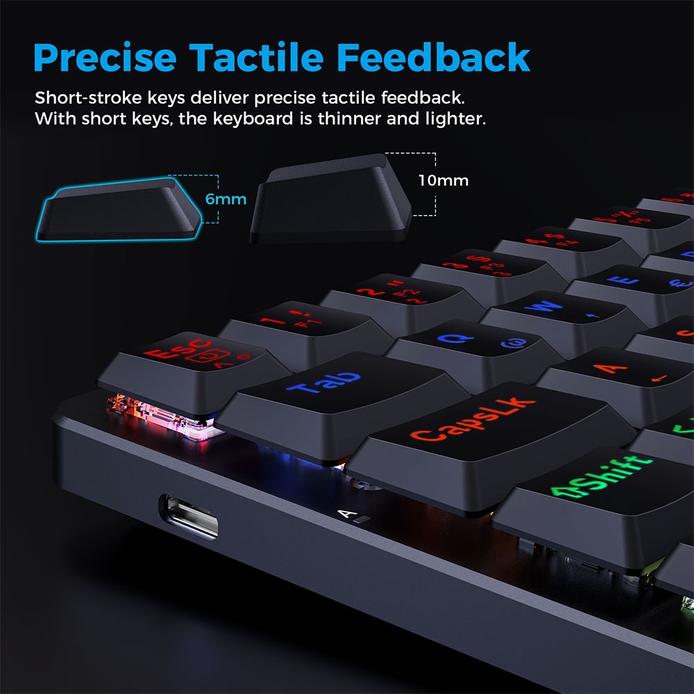 Refurbished Redragon K615-R Elise Wired Rainbow Backlight Mechanical Keyboard Ultra-Thin 61 Keys Blue Switch German Layout - Black