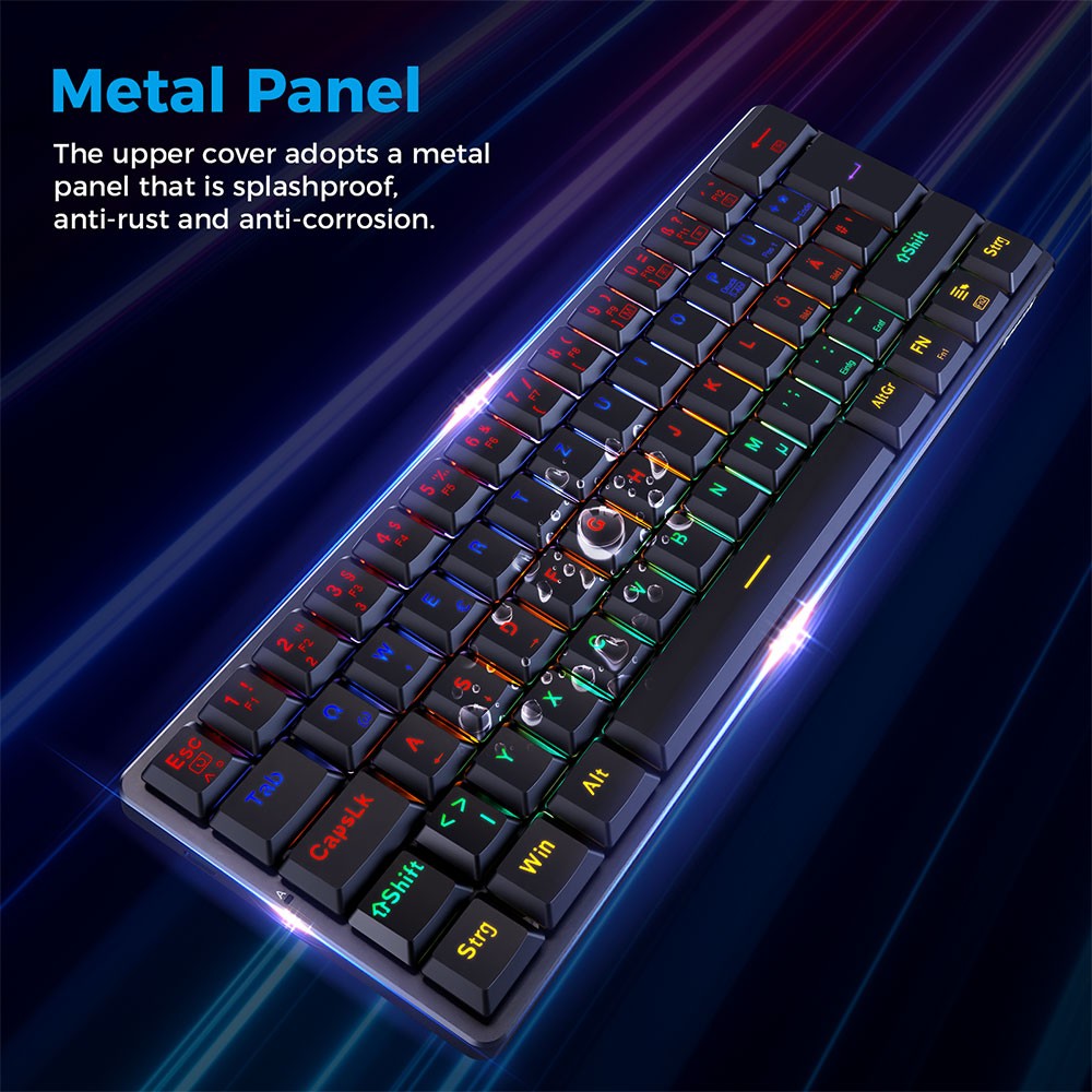 Refurbished Redragon K615-R Elise Wired Rainbow Backlight Mechanical Keyboard Ultra-Thin 61 Keys Blue Switch German Layout - Black