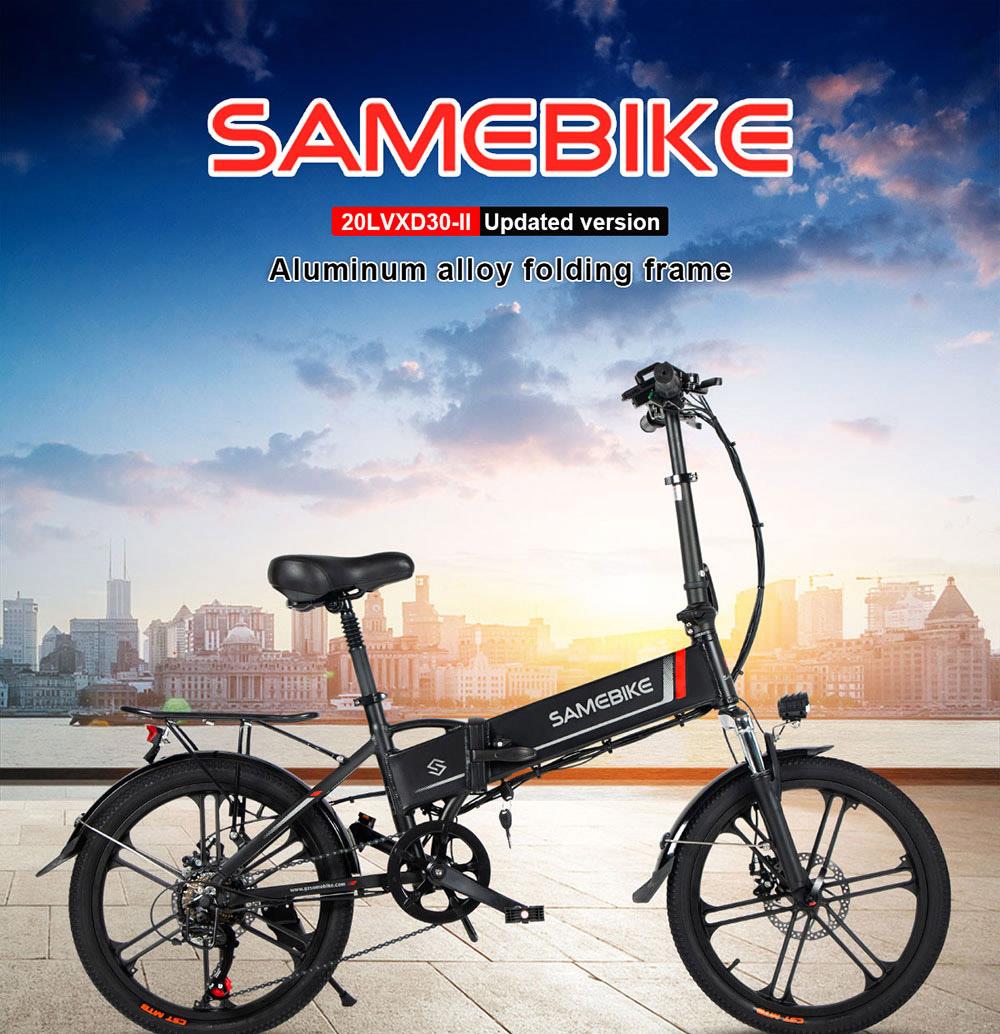 Refurbished SAMEBIKE 20LVXD30-II Folding Electric Moped Bike, 20'' Tire, 48V 350W Motor, 10Ah Battery 30km/h Max Speed - Black