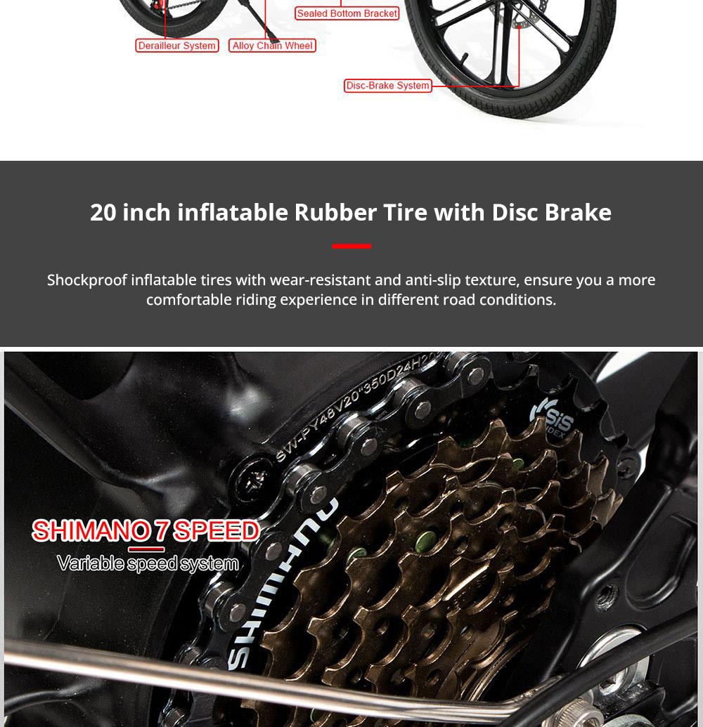 Refurbished SAMEBIKE 20LVXD30-II Folding Electric Moped Bike, 20'' Tire, 48V 350W Motor, 10Ah Battery 30km/h Max Speed - Black