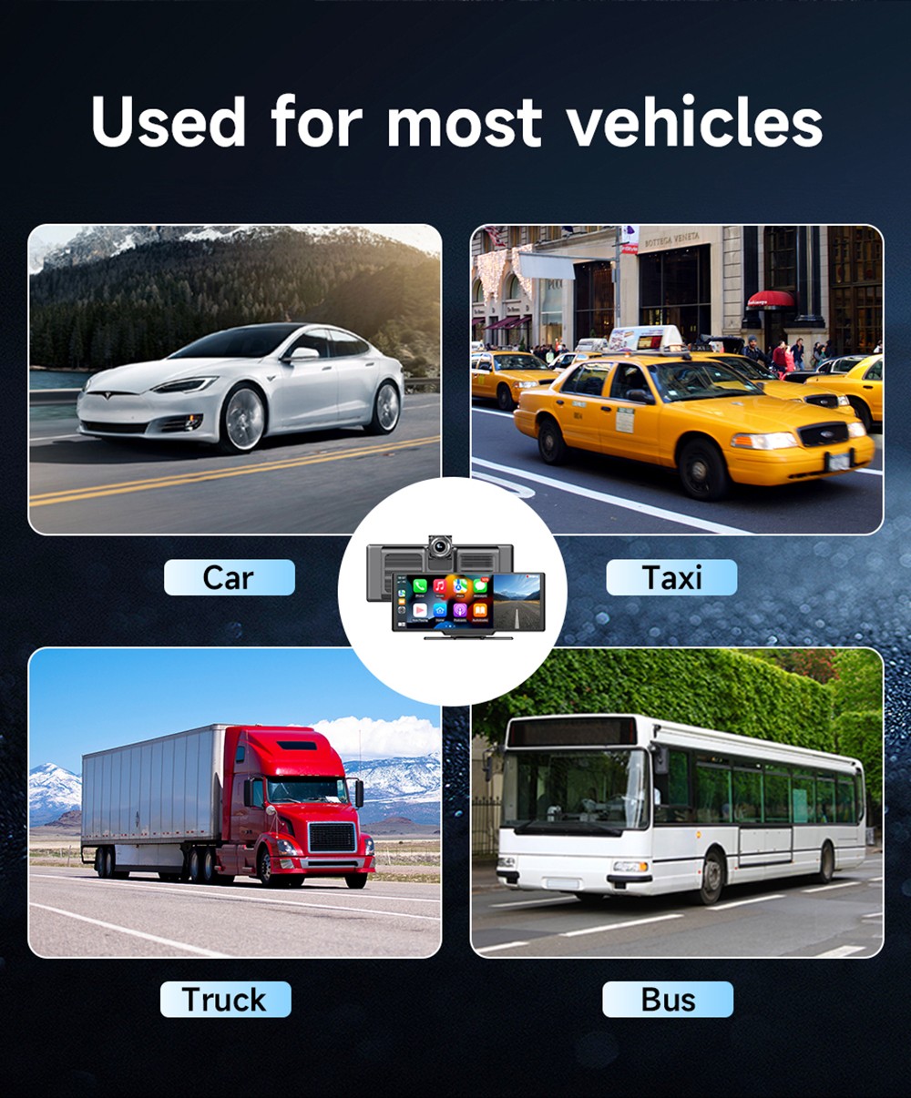 SE102602 10.26inch Portable Wireless Carplay, 1600*600P, 2.5D HD IPS Touchscreen, Android Auto, Mirror Link, GPS Navigation, Bluetooth 5.0, FM Transmitter