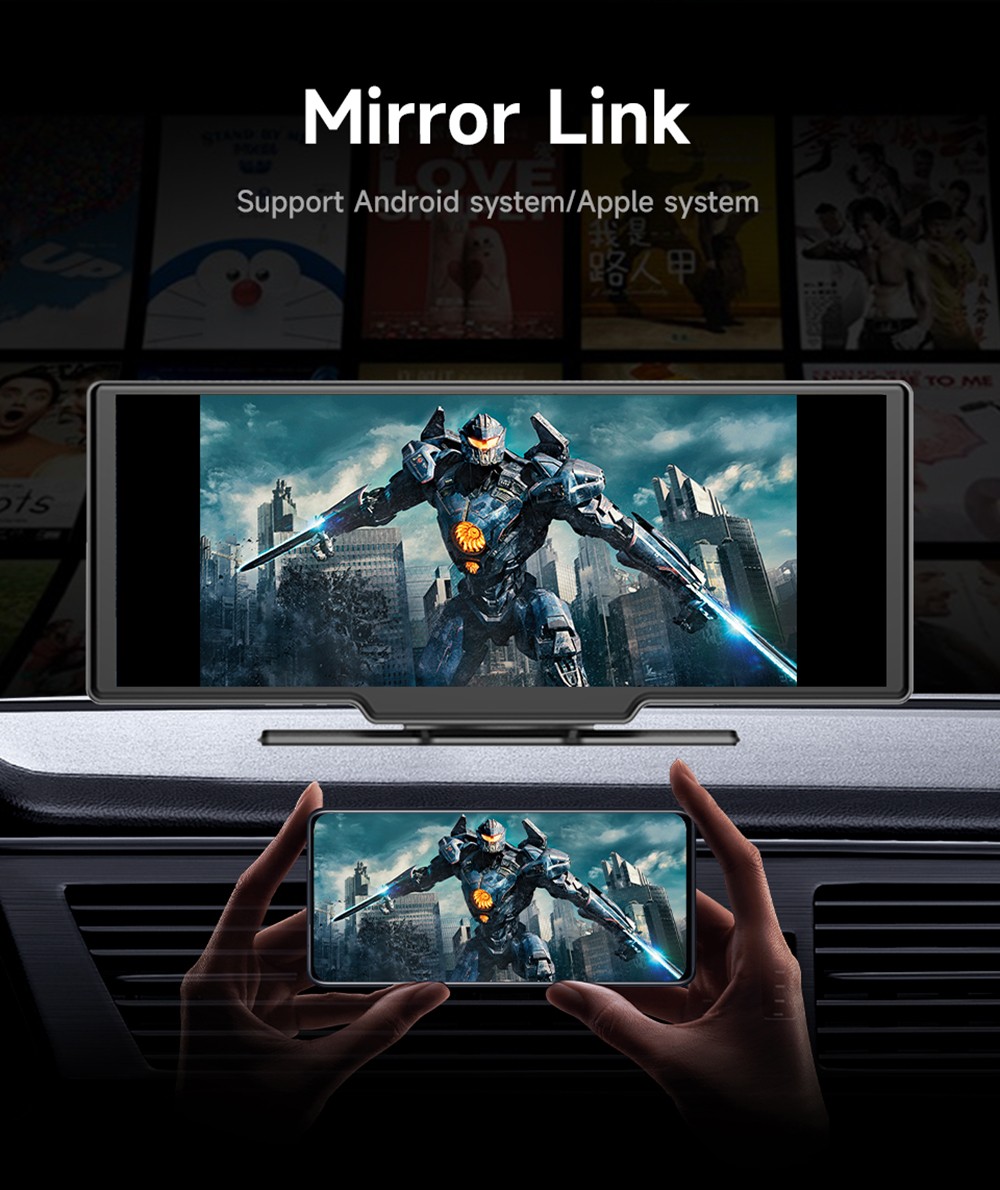 SE102602 10.26inch Portable Wireless Carplay, 1600*600P, 2.5D HD IPS Touchscreen, Android Auto, Mirror Link, GPS Navigation, Bluetooth 5.0, FM Transmitter