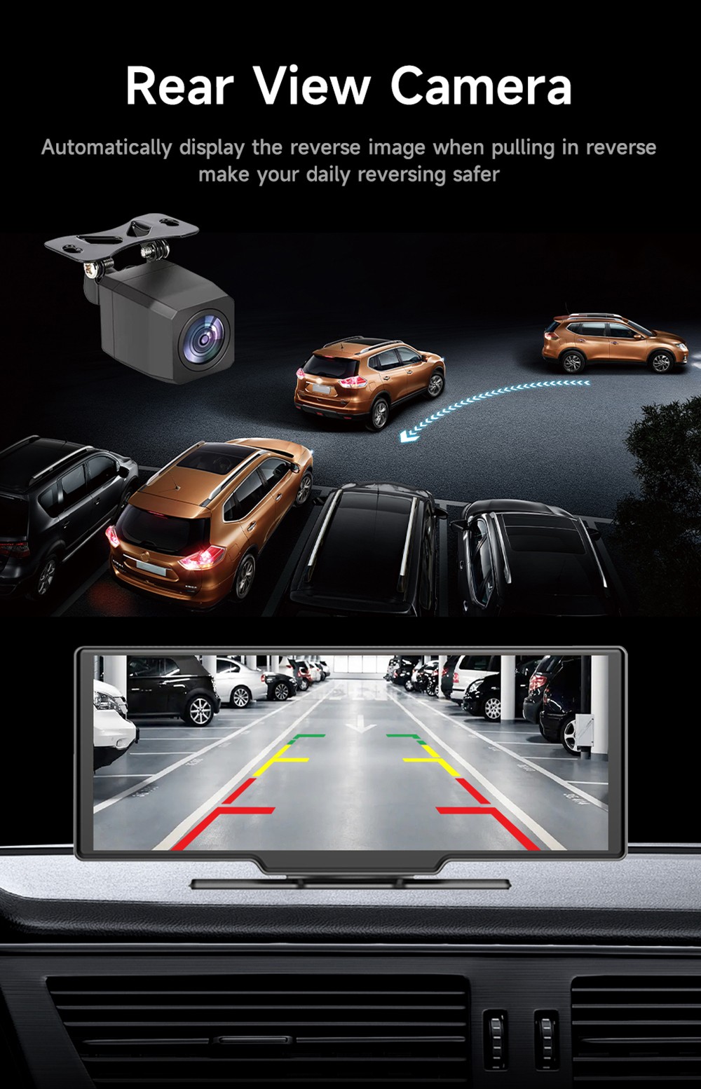 SE102602 10.26inch Portable Wireless Carplay, 1600*600P, 2.5D HD IPS Touchscreen, Android Auto, Mirror Link, GPS Navigation, Bluetooth 5.0, FM Transmitter